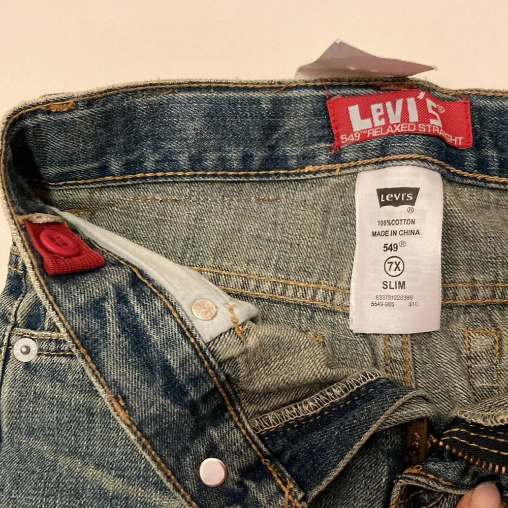 NWT Boys Levi 549 Relaxed Straight Blue Denim Jeans Adjustable Waist Sz 7X Slim